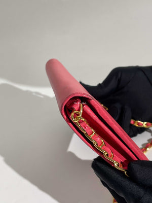 Prada Fragola Saffiano Leather Wallet On Chain 1M1290-21