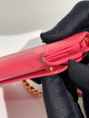 Prada Turchese Saffiano Metal Leather Wallet on Chain Clutch Bag 1M1290