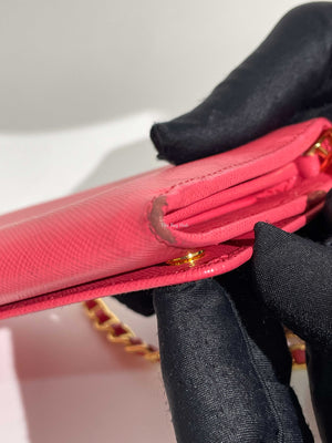 Prada Fragola Saffiano Leather Wallet On Chain 1M1290-23