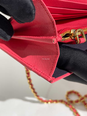 Prada Fragola Saffiano Leather Wallet On Chain 1M1290-28