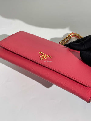 Prada Fragola Saffiano Leather Wallet On Chain 1M1290-29