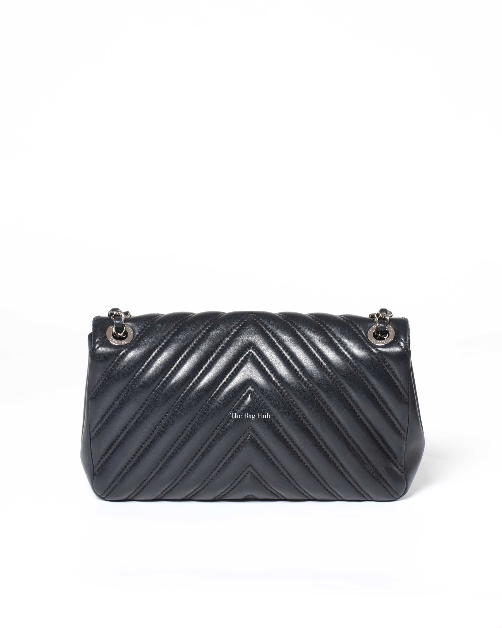 Chanel Black Chevron Medium Double Stitch Flap Bag SHW-3