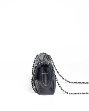 Chanel Black Chevron Medium Double Stitch Flap Bag SHW-5
