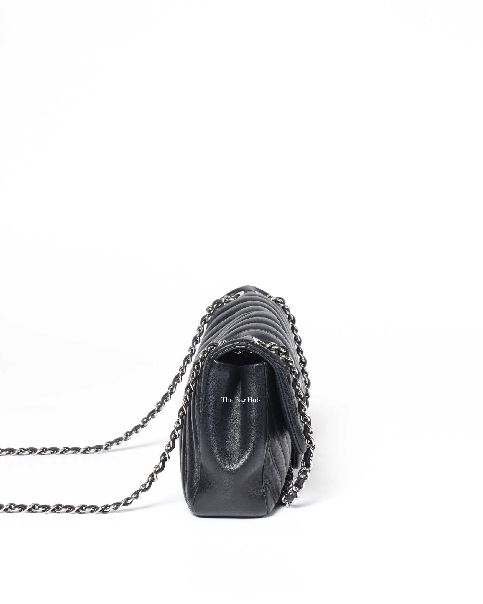 Chanel Black Chevron Medium Double Stitch Flap Bag SHW-4