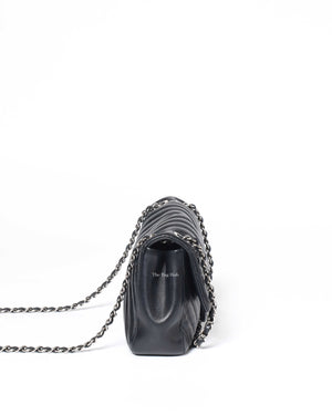 Chanel Black Chevron Medium Double Stitch Flap Bag SHW-4