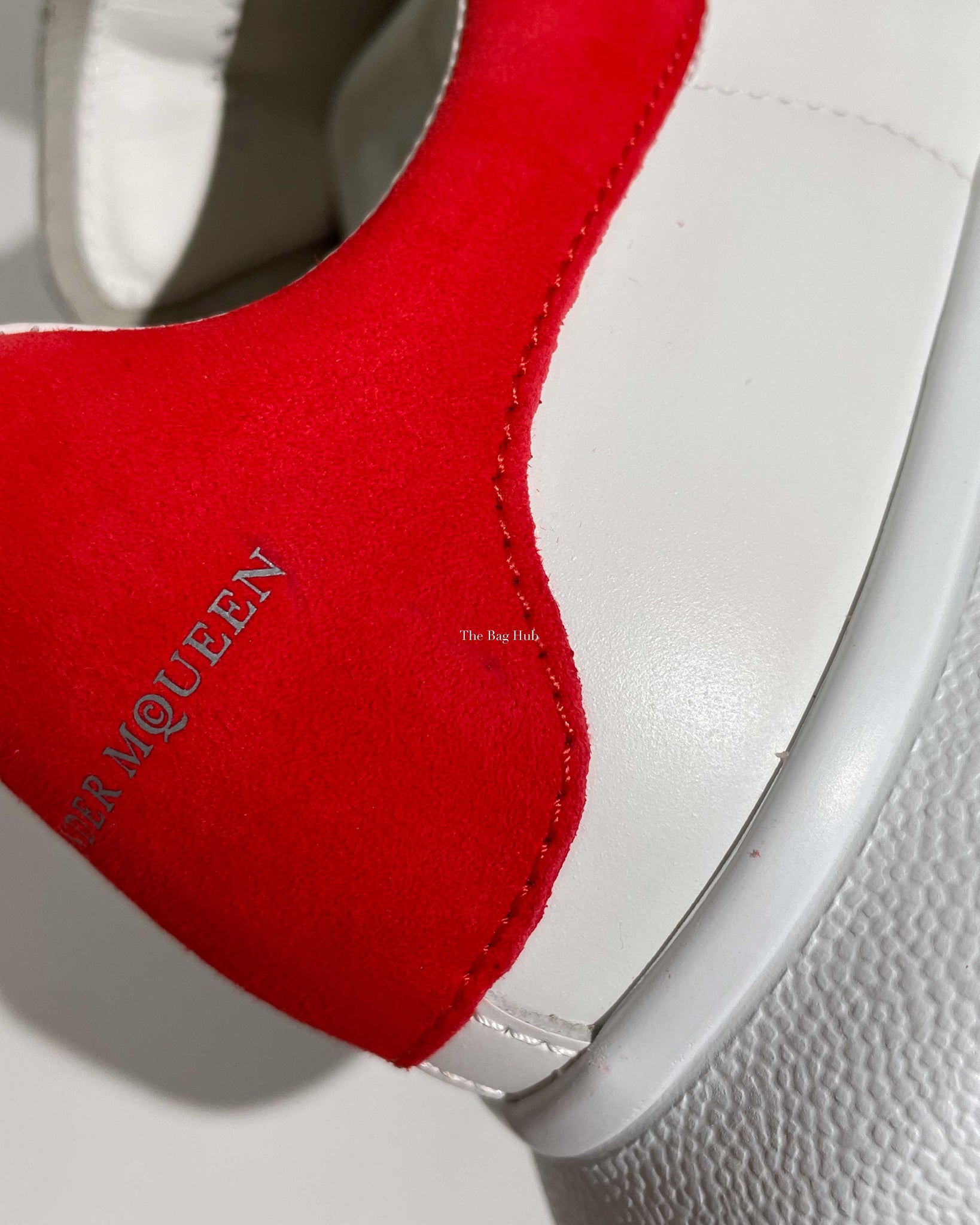 Alexander McQueen White/Lust Red Suede Heeltab Oversized Sneakers Size 38