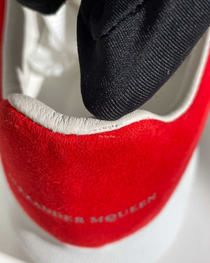 Alexander McQueen White/Lust Red Suede Heeltab Oversized Sneakers Size 38