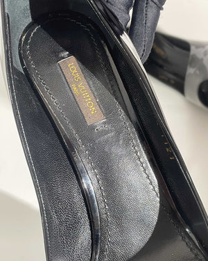 Louis Vuitton Black Patent Oh Really! Peep Toe Pumps Size 37.5-14