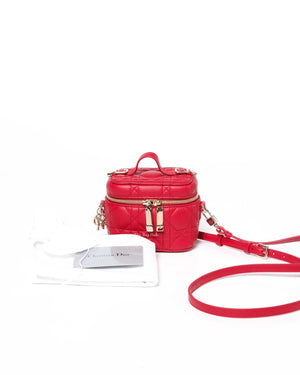 Christian Dior Red Lambskin Cannage Micro Vanity Case