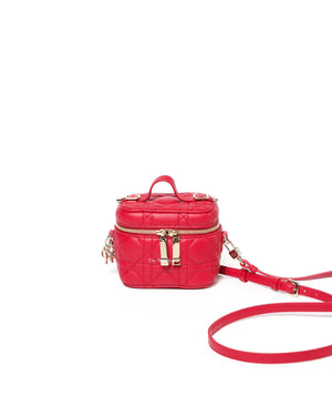 Christian Dior Red Lambskin Cannage Micro Vanity Case