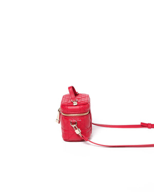 Christian Dior Red Lambskin Cannage Micro Vanity Case