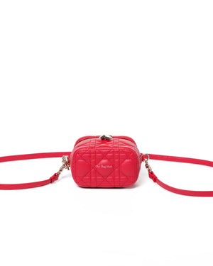 Christian Dior Red Lambskin Cannage Micro Vanity Case