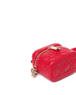 Christian Dior Red Lambskin Cannage Micro Vanity Case