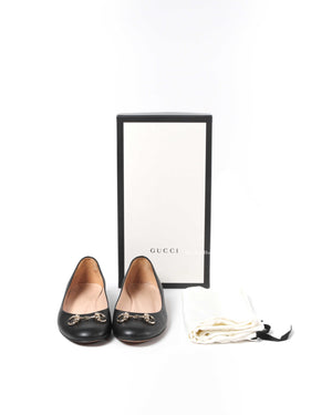 Gucci Black Calfskin Horsebit Ballet Flats Size 36.5
