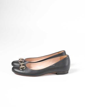 Gucci Black Calfskin Horsebit Ballet Flats Size 36.5