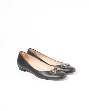 Gucci Black Calfskin Horsebit Ballet Flats Size 36.5