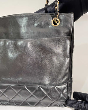 Chanel Black Lambskin Vintage Quilted Tote Bag GHW