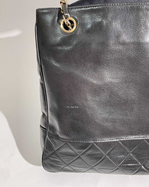 Chanel Black Lambskin Vintage Quilted Tote Bag GHW