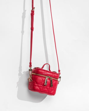 Christian Dior Red Lambskin Cannage Micro Vanity Case