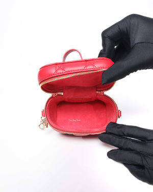 Christian Dior Red Lambskin Cannage Micro Vanity Case