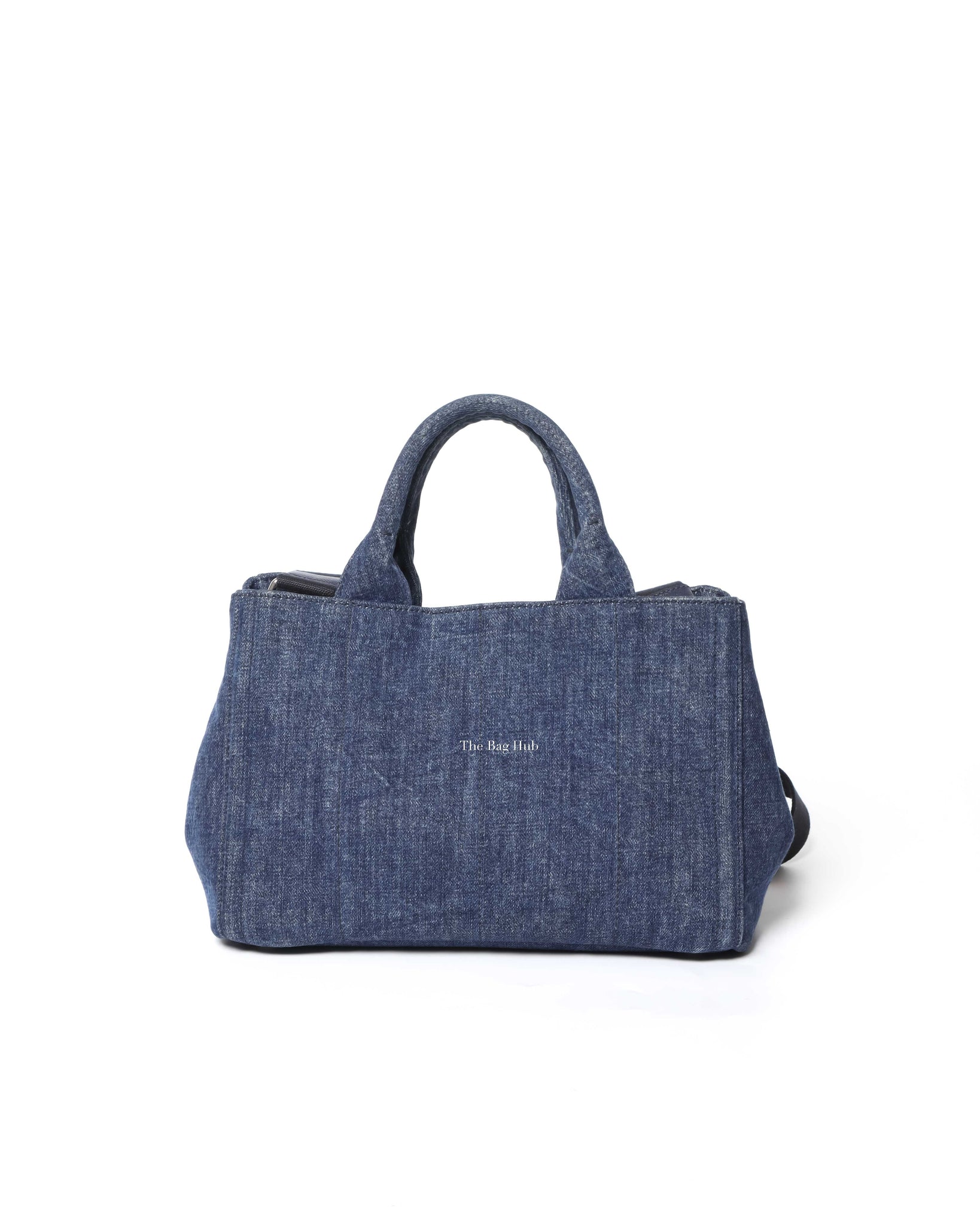 Prada Blue Denim Studed Canapa Tote 2Way Bag