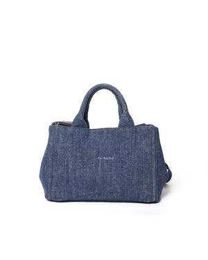 Prada Blue Denim Studed Canapa Tote 2Way Bag