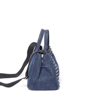 Prada Blue Denim Studed Canapa Tote 2Way Bag