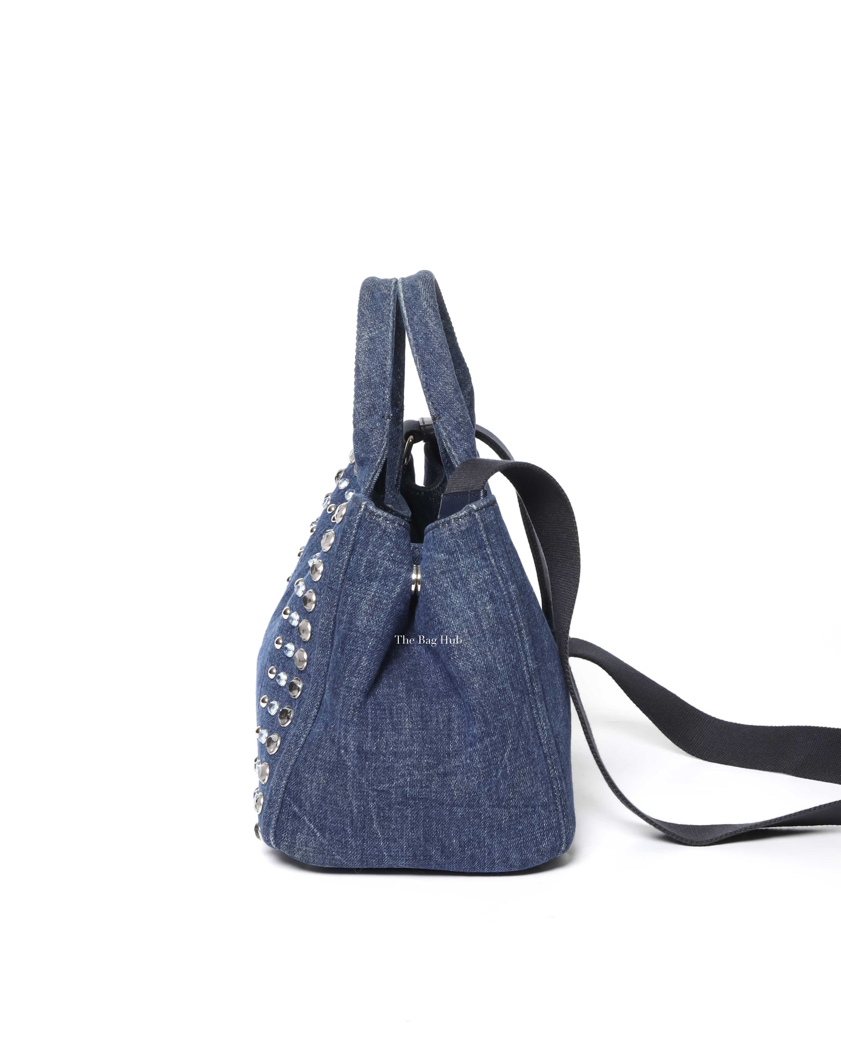 Prada Blue Denim Studed Canapa Tote 2Way Bag