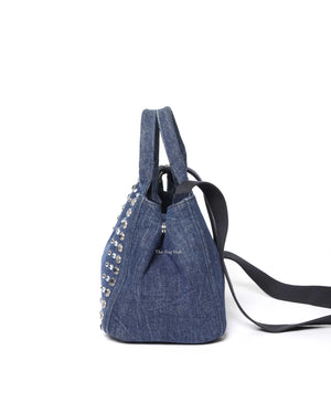 Prada Blue Denim Studed Canapa Tote 2Way Bag