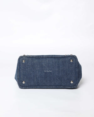 Prada Blue Denim Studed Canapa Tote 2Way Bag