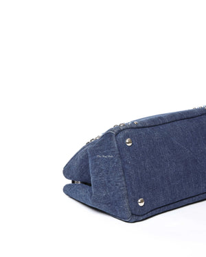 Prada Blue Denim Studed Canapa Tote 2Way Bag