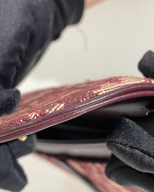 Christian Dior Burgundy Oblique Jacquard Long Saddle Wallet On Chain