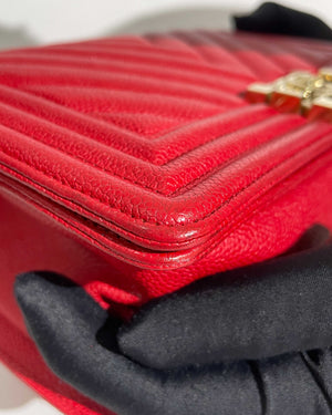 Chanel Red Chevron Caviar Old Medium Le Boy GHW