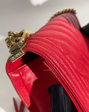 Chanel Red Chevron Caviar Old Medium Le Boy GHW