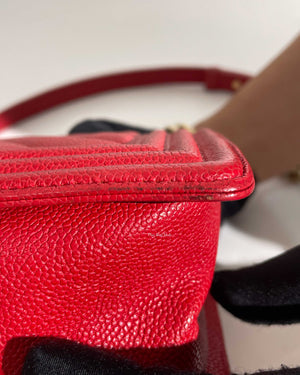 Chanel Red Chevron Caviar Old Medium Le Boy GHW
