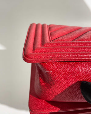 Chanel Red Chevron Caviar Old Medium Le Boy GHW
