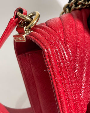 Chanel Red Chevron Caviar Old Medium Le Boy GHW