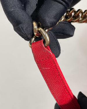 Chanel Red Chevron Caviar Old Medium Le Boy GHW