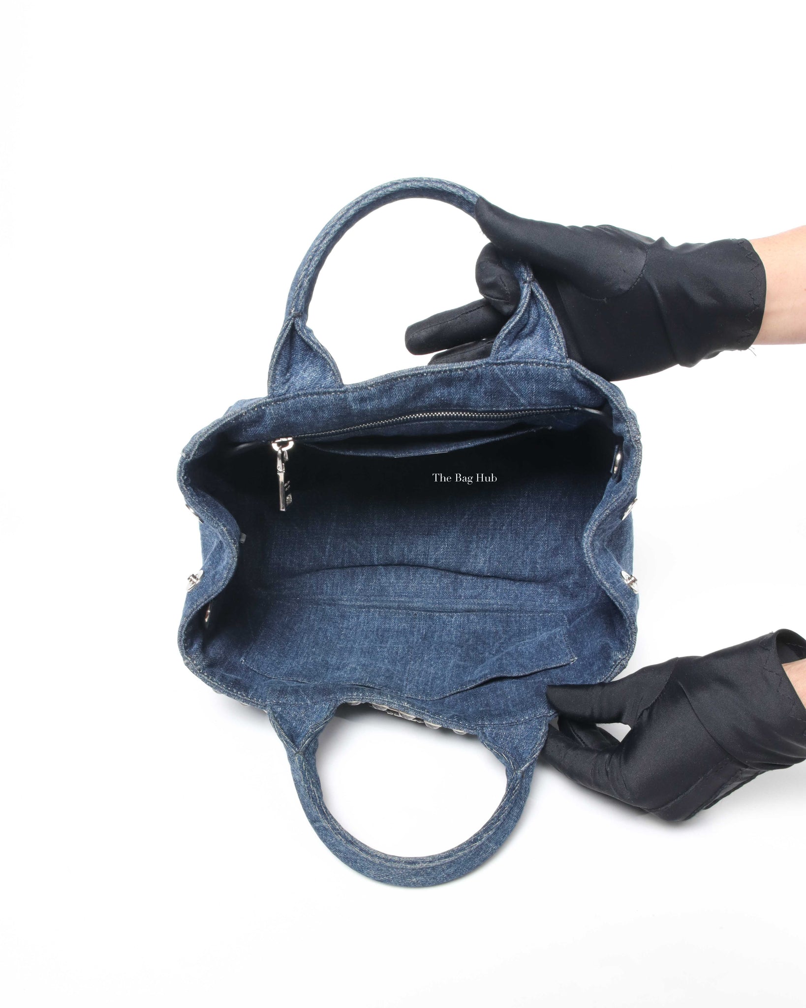 Prada Blue Denim Studed Canapa Tote 2Way Bag