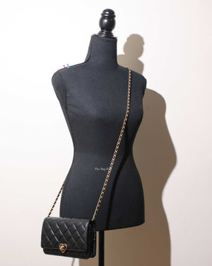 Chanel Black Lambskin Resin Quilted CC Heart WOC GHW