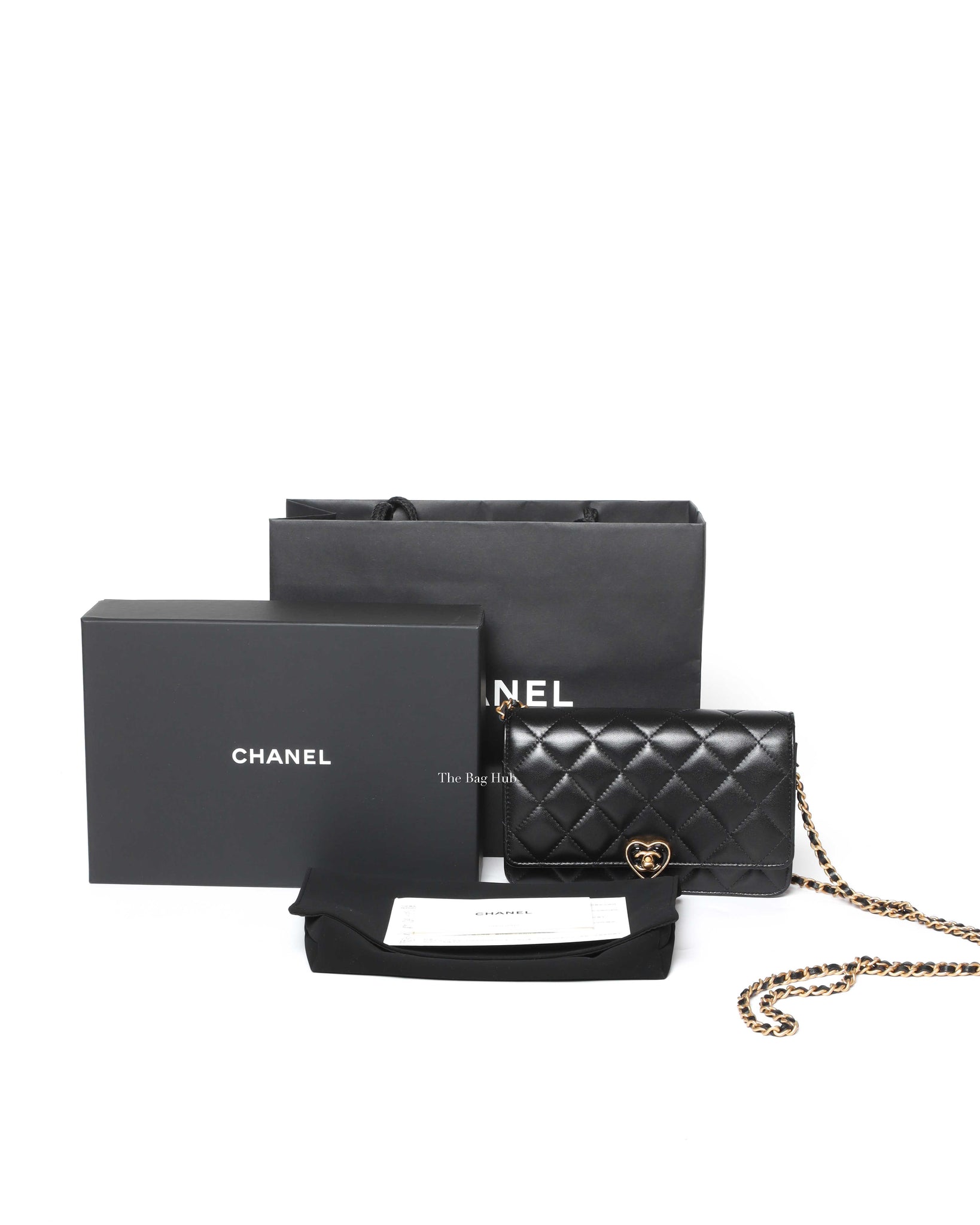 Chanel Black Lambskin Resin Quilted CC Heart WOC GHW
