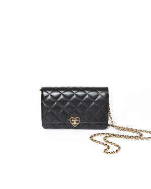 Chanel Black Lambskin Resin Quilted CC Heart WOC GHW
