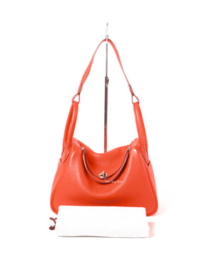 Hermes Orange Clemence Lindy 30 Bag SHW-13