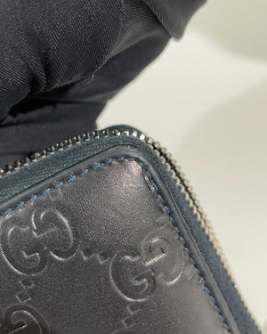 Gucci Dark Blue Guccisima Leather Long Zip Around Wallet