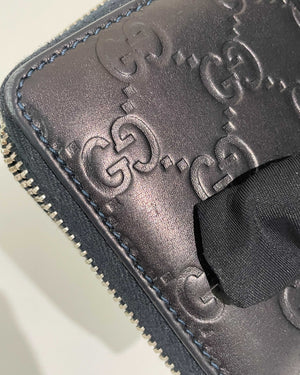 Gucci Dark Blue Guccisima Leather Long Zip Around Wallet