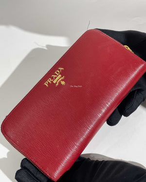 Prada Rubino Vitello Move Zipped Around Wallet 1ML506