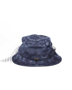 Dior Blue Washed Denim Cotton Kaleidiorscopic Brim Bucket Hat with Veil