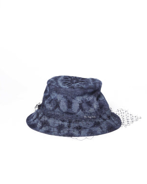 Dior Blue Washed Denim Cotton Kaleidiorscopic Brim Bucket Hat with Veil