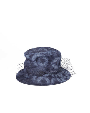 Dior Blue Washed Denim Cotton Kaleidiorscopic Brim Bucket Hat with Veil