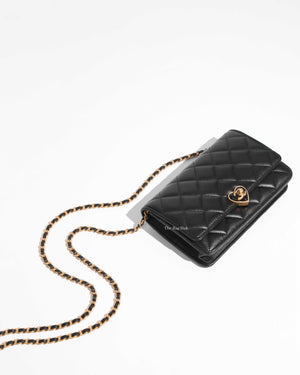 Chanel Black Lambskin Resin Quilted CC Heart WOC GHW